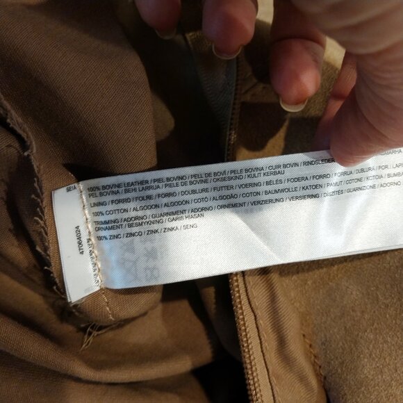 MNG Mango Beige Suede Leather Shoulder Bag Hobo Medium Purse Fringe Zipper - Picture 12 of 12